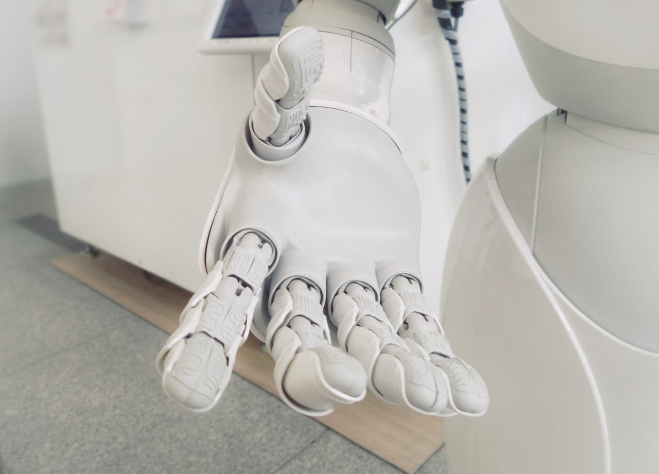 White robotic hand in a research lab