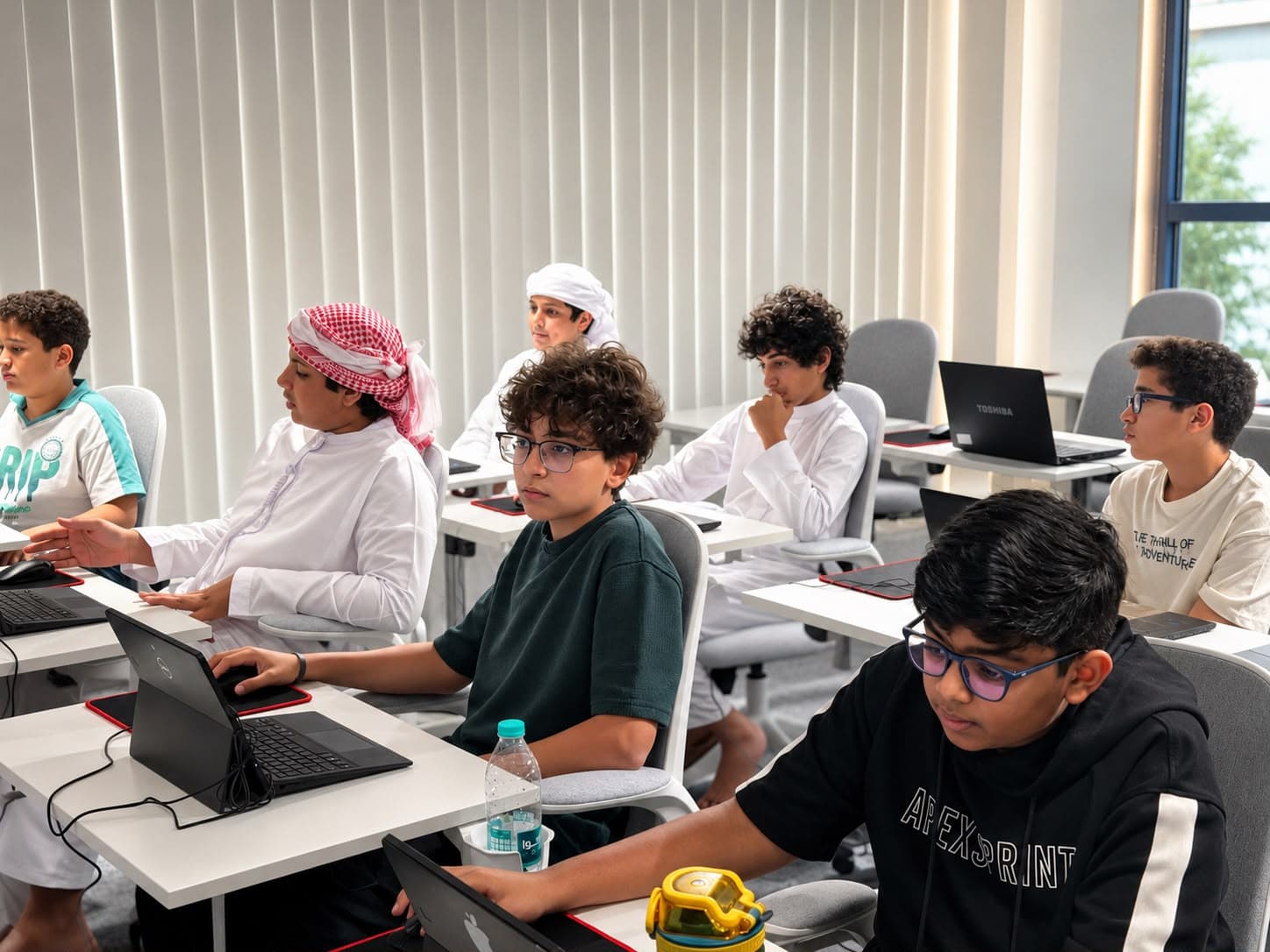 Zeta42 students working on laptops during a hands-on AI lab